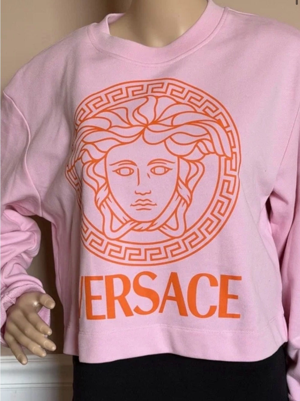 Versace Light Pink Sweatshirt with Bright Orange Medusa Logo. NWT